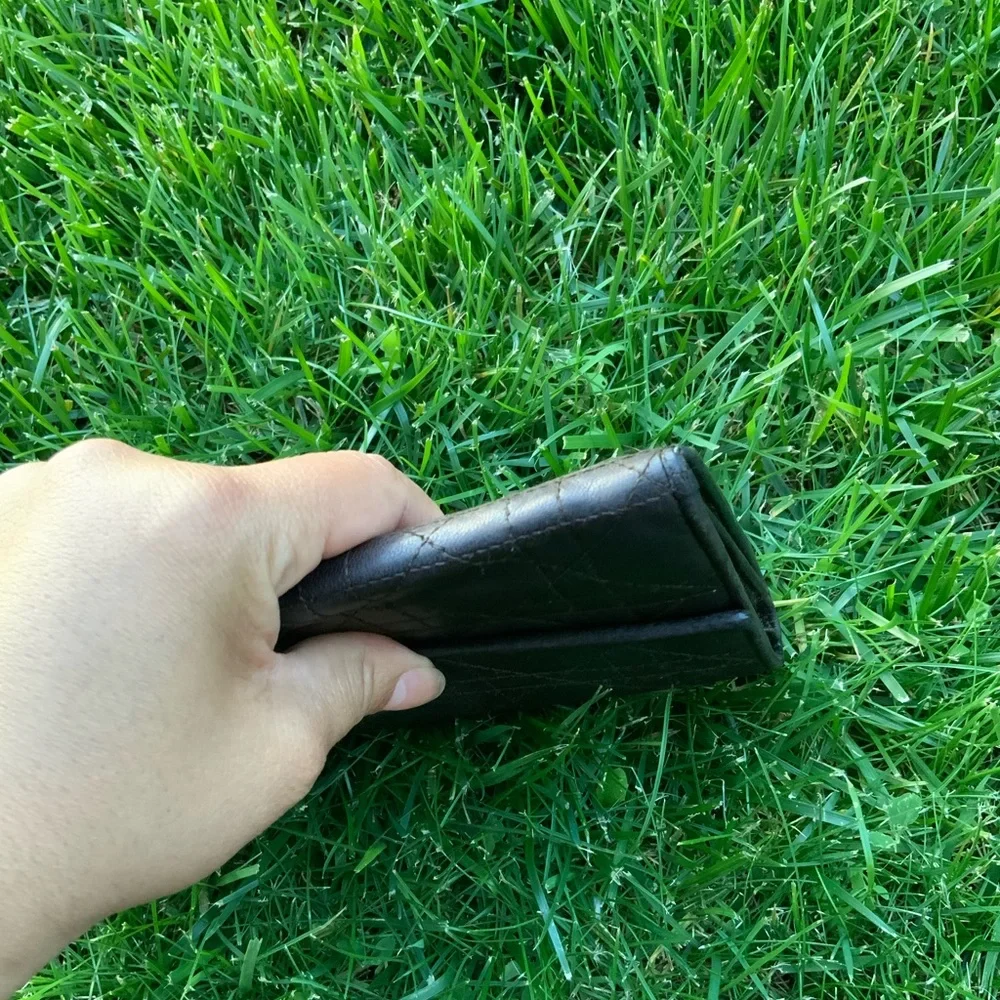 Christian Dior Vintage Cannage Long Wallet Black Leather Unisex.